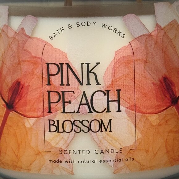 BBW Pink Peach Blossom Bath & Body Works 3 Wick Candle - Picture 3 of 10